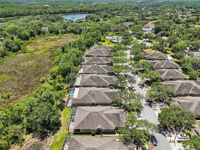 19129 Lake Audubon Dr, Tampa, FL 33647 - drone / aerial view with a water view, a residential view, and a wooded view