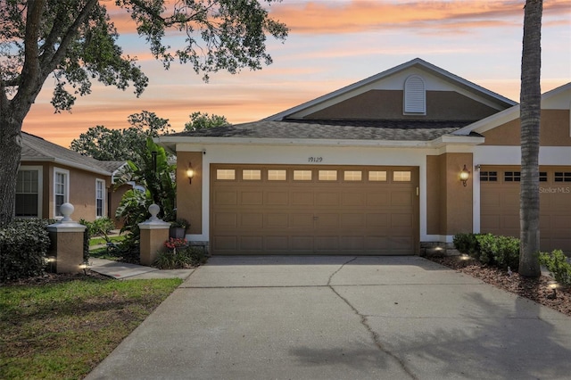19129 Lake Audubon Dr, Tampa, FL 33647 - view of front of property with a garage, stucco siding, and driveway