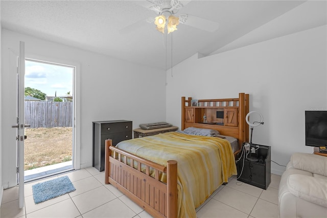 4617 Horseshoe Pick Ln, Valrico, FL 33594 - bedroom with access to exterior, vaulted ceiling, light tile patterned floors, and a ceiling fan