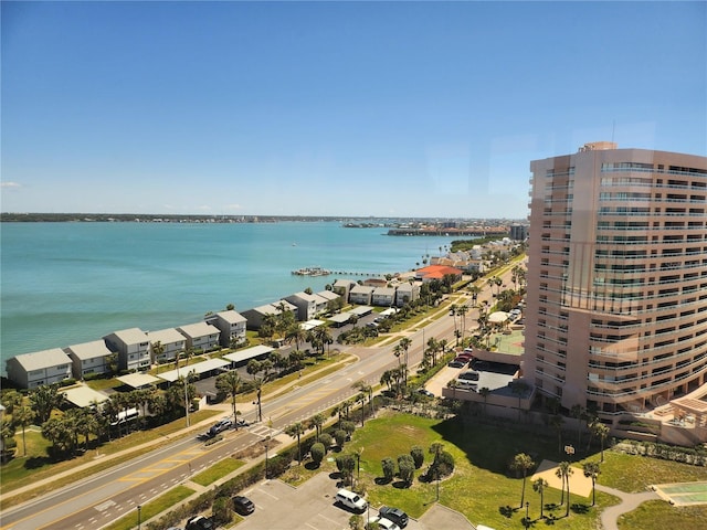 drone / aerial view featuring a water view