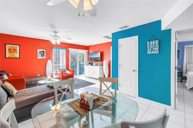 250 Medallion Blvd Unit H, Madeira Beach, FL 33708 - living area featuring visible vents, a ceiling fan, and light tile patterned flooring