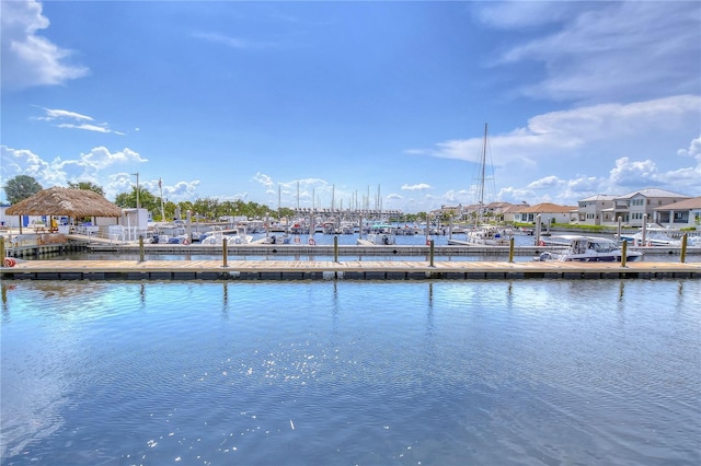 view of dock with a water view