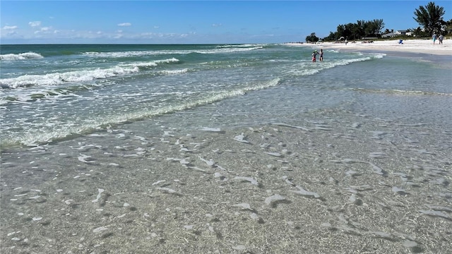 view of water feature with a beach view