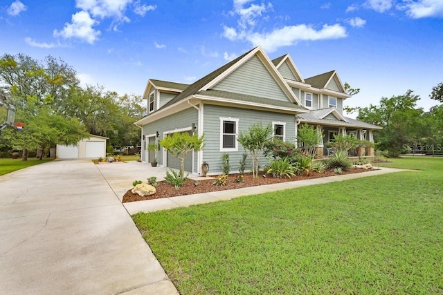 18929 Crescent Rd, Odessa, FL 33556 - craftsman-style house with a front lawn, driveway, and covered porch