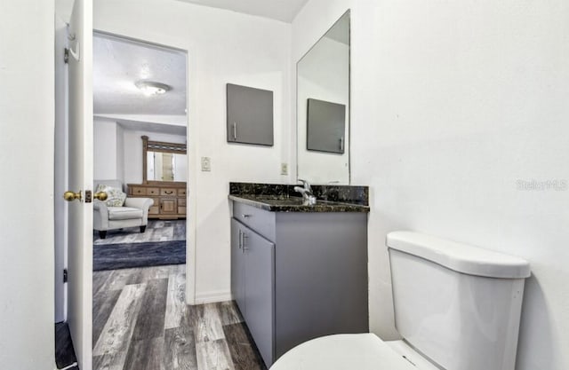 1247 21st St, Sarasota, FL 34234 - bathroom with wood finished floors, toilet, and vanity