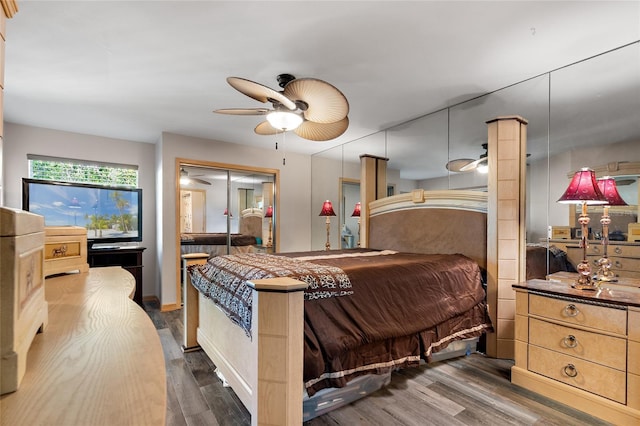 bedroom featuring a ceiling fan and wood finished floors