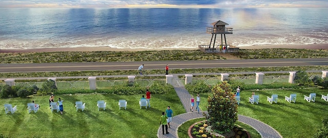 bird's eye view with a view of the beach and a water view