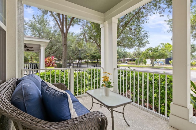 balcony featuring a porch