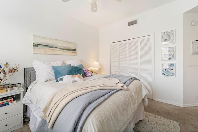 700 S Harbour Island Blvd Unit 342, Tampa, FL 33602 - bedroom with carpet flooring, a closet, ceiling fan, and baseboards