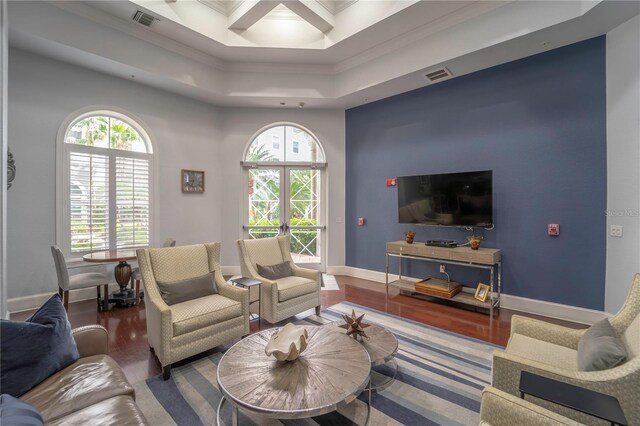 700 S Harbour Island Blvd Unit 342, Tampa, FL 33602 - living room with wood finished floors, plenty of natural light, ornamental molding, baseboards, and a high ceiling