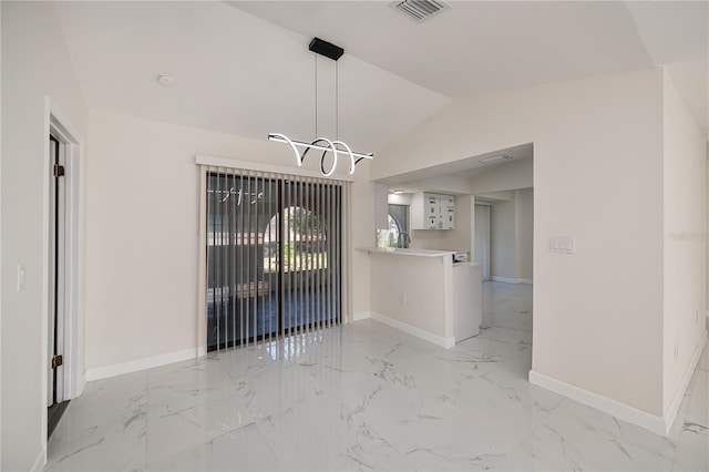 2167 Corfell St, Port Charlotte, FL 33948 - empty room with a chandelier, baseboards, light marble finish floors, and vaulted ceiling