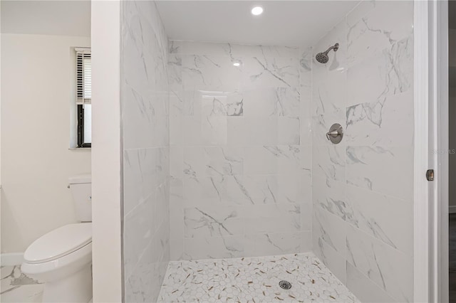 2167 Corfell St, Port Charlotte, FL 33948 - full bathroom featuring toilet, a tile shower, recessed lighting, and marble look tile flooring