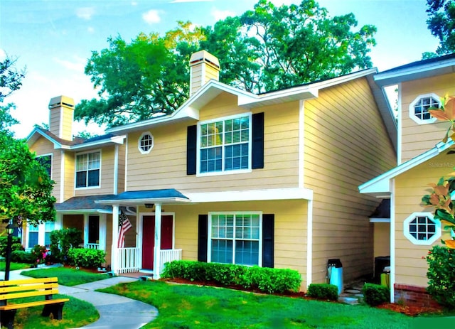 3086 Pointer Dr, Palm Harbor, FL 34683 - view of front facade featuring a chimney and a front yard