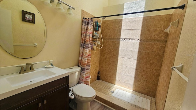 3086 Pointer Dr, Palm Harbor, FL 34683 - full bath with toilet, a tile shower, vanity, and a textured wall