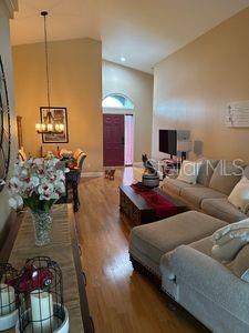 1747 Wood Brook St, Tarpon Springs, FL 34689 - living area with wood finished floors, a chandelier, and baseboards