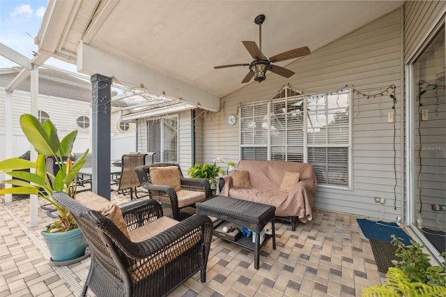 view of patio with an outdoor hangout area and ceiling fan