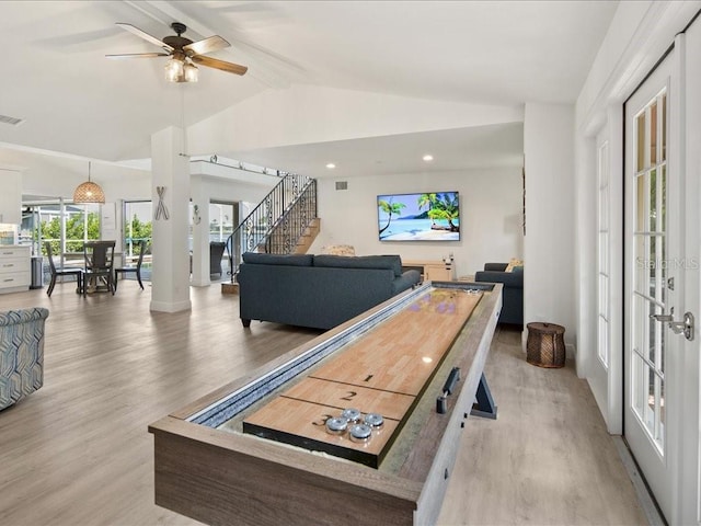 1109 SW 44th St, Cape Coral, FL 33914 - recreation room with lofted ceiling, light wood-type flooring, and ceiling fan