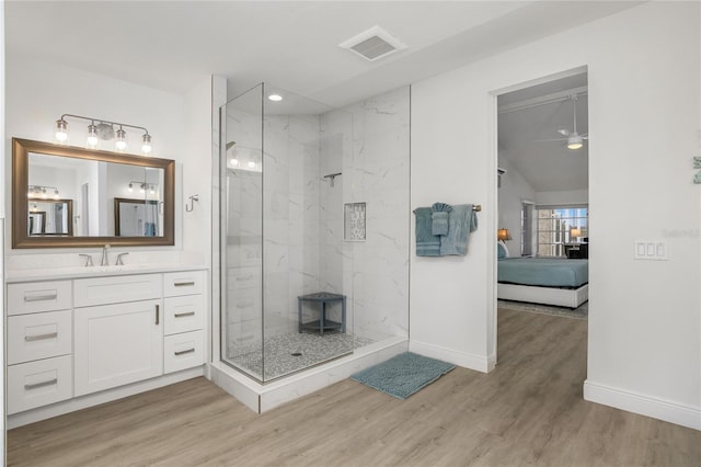 1109 SW 44th St, Cape Coral, FL 33914 - full bath featuring ensuite bathroom, baseboards, wood finished floors, a marble finish shower, and recessed lighting