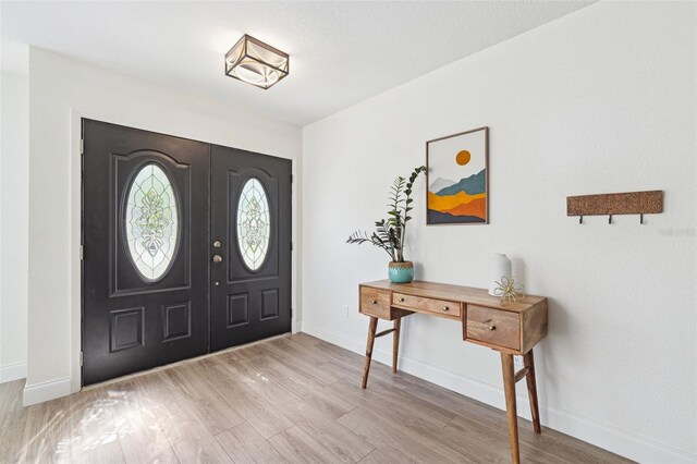 entrance foyer featuring baseboards and wood finished floors