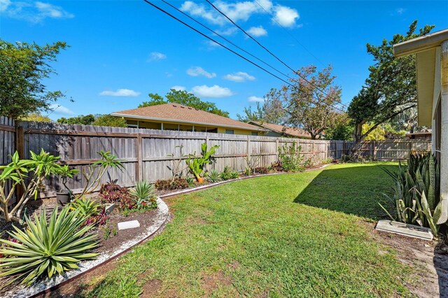 view of yard with a fenced backyard