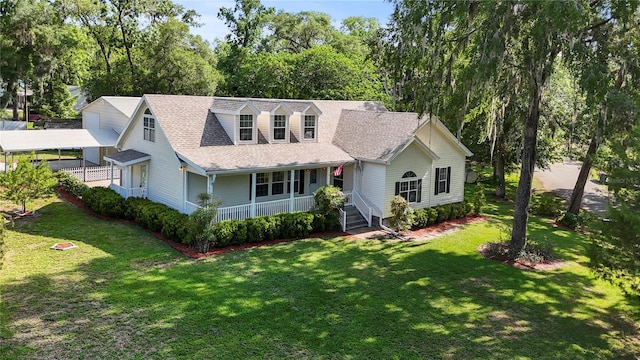 7165 Crk 655, Bushnell, FL 33513 - view of front facade featuring a porch, a front yard, a shingled roof, and a detached carport