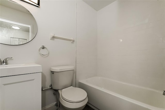 full bath with toilet, bathing tub / shower combination, and vanity