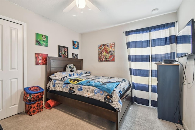 bedroom featuring a ceiling fan and carpet flooring