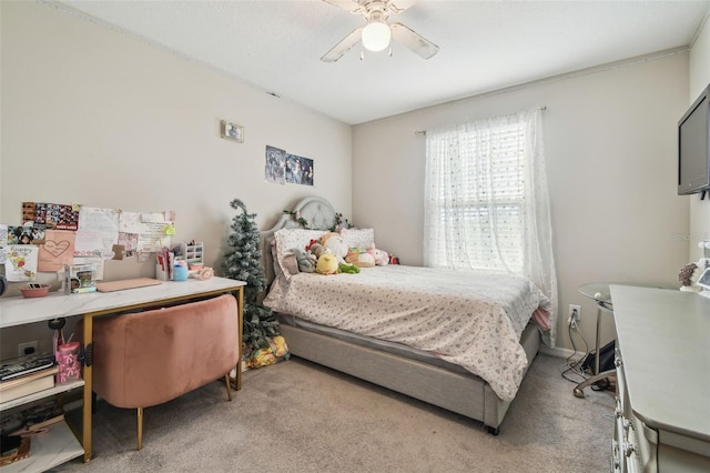 bedroom featuring a ceiling fan and carpet flooring