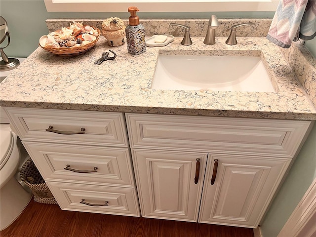 bathroom with wood finished floors and vanity