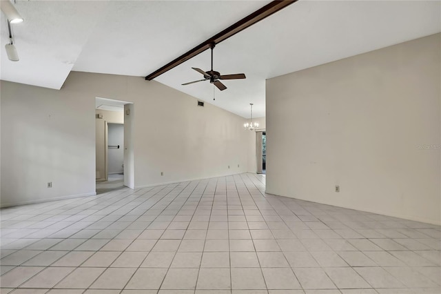 14615 Daybreak Dr, Lutz, FL 33559 - unfurnished room with a ceiling fan, a chandelier, rail lighting, and light tile patterned flooring