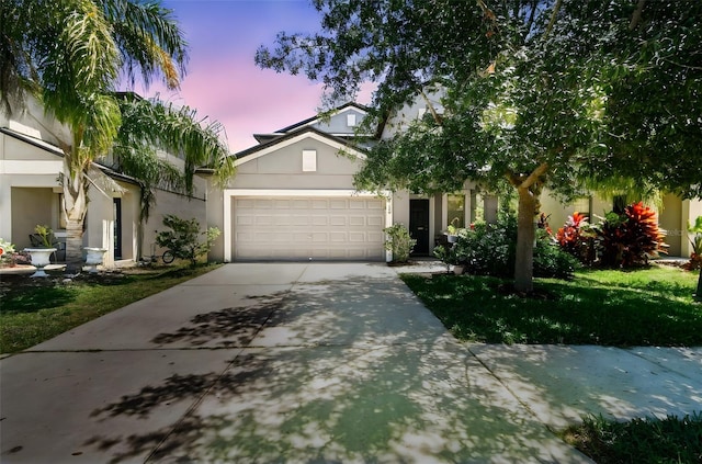 10148 Rose Petal Pl, Riverview, FL 33578 - obstructed view of property with a garage, stucco siding, and concrete driveway