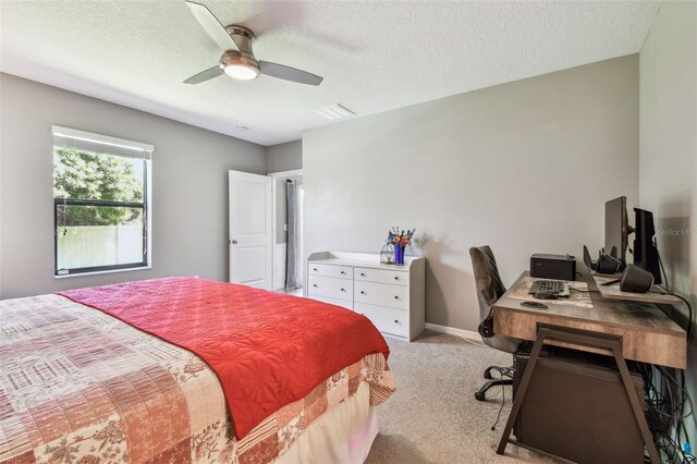 10148 Rose Petal Pl, Riverview, FL 33578 - bedroom with visible vents, baseboards, ceiling fan, a textured ceiling, and carpet flooring