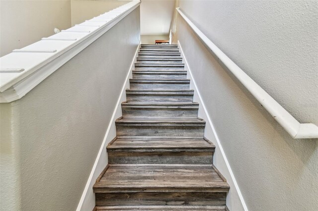 10148 Rose Petal Pl, Riverview, FL 33578 - staircase with a textured wall and wood finished floors
