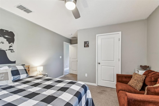 10148 Rose Petal Pl, Riverview, FL 33578 - bedroom featuring baseboards, ceiling fan, light carpet, and visible vents