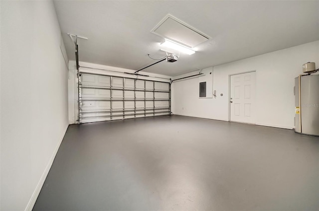37437 Laurel Hammock Dr, Zephyrhills, FL 33541 - garage with electric panel, baseboards, a garage door opener, and gas water heater