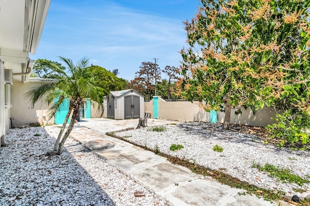 1403 Garden Ave, Tarpon Springs, FL 34689 - view of yard with a storage unit, an outdoor structure, fence, and a patio