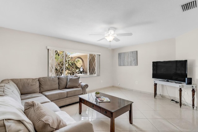 1403 Garden Ave, Tarpon Springs, FL 34689 - living area with ceiling fan, baseboards, and light tile patterned flooring