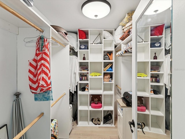 walk in closet with light wood-type flooring