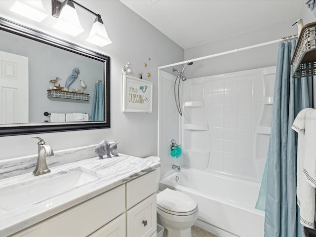 bathroom featuring vanity, toilet, and shower / tub combo