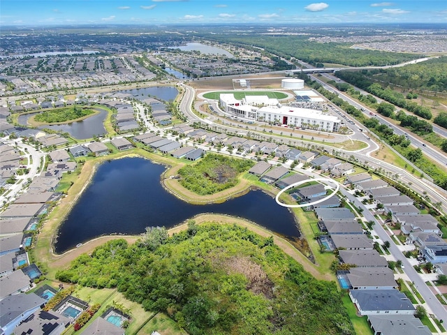 aerial view with a water view and a residential view