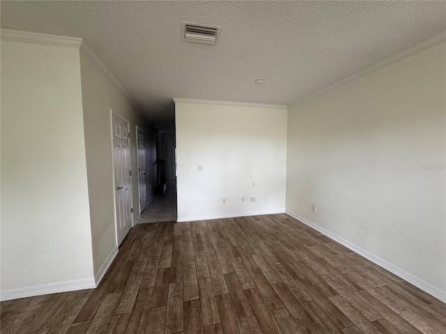 6405 Osprey Lake Cir, Riverview, FL 33578 - empty room with crown molding, a textured ceiling, dark wood finished floors, baseboards, and visible vents