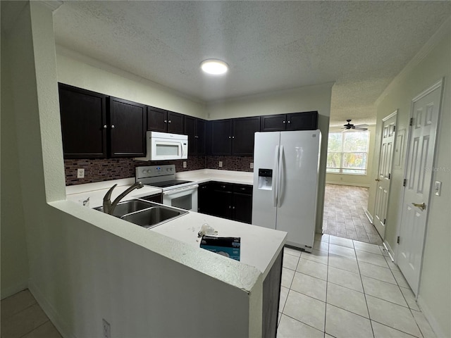 6405 Osprey Lake Cir, Riverview, FL 33578 - kitchen featuring dark cabinets, a sink, white appliances, and light countertops