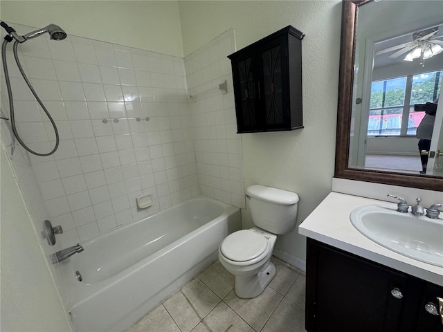 6405 Osprey Lake Cir, Riverview, FL 33578 - full bath with tile patterned flooring, vanity, toilet, bathtub / shower combination, and a ceiling fan