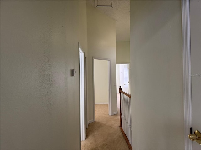 6405 Osprey Lake Cir, Riverview, FL 33578 - hall with baseboards, light colored carpet, and an upstairs landing