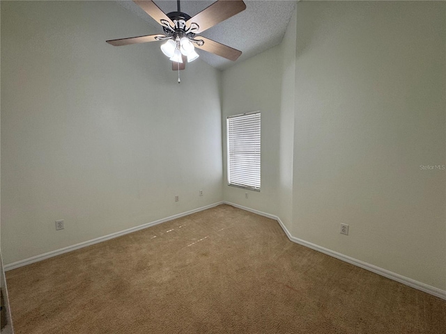 6405 Osprey Lake Cir, Riverview, FL 33578 - unfurnished room featuring light colored carpet, a ceiling fan, baseboards, and vaulted ceiling