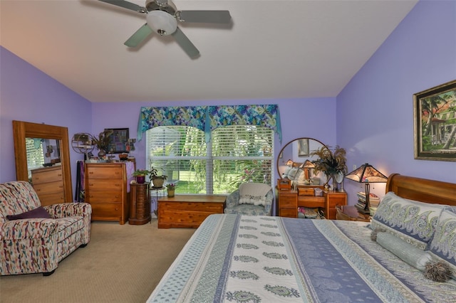 carpeted bedroom with a ceiling fan