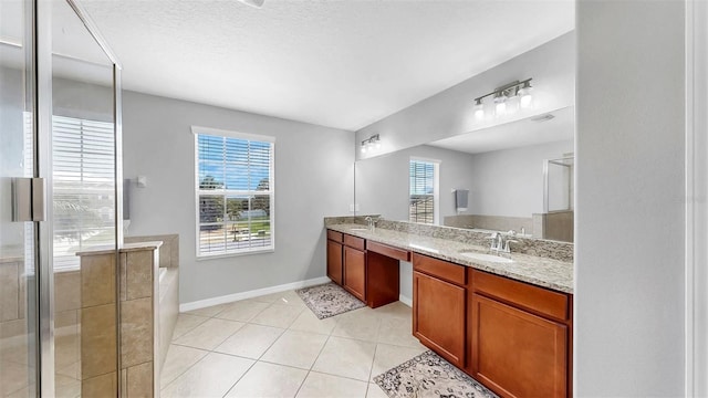 full bathroom with a sink, double vanity, and a healthy amount of sunlight