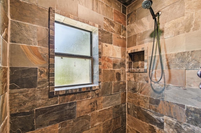 details with a tile shower