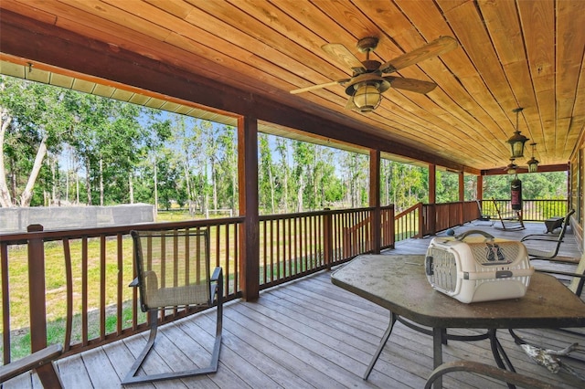 sunroom with ceiling fan