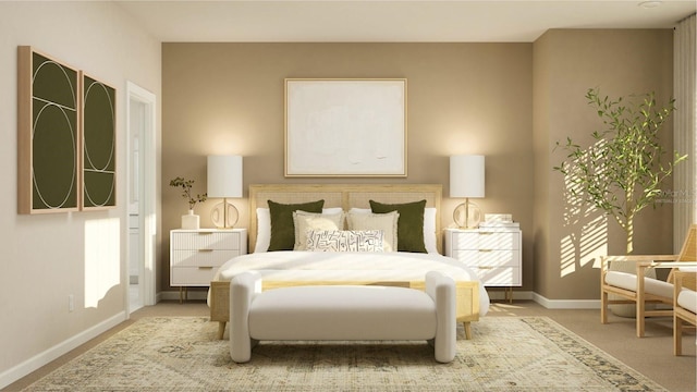 carpeted bedroom with baseboards